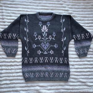 Women's Nordic Sweater Fair Isle Valentine‎ Cottagecore Granny Chic Floral Cozy